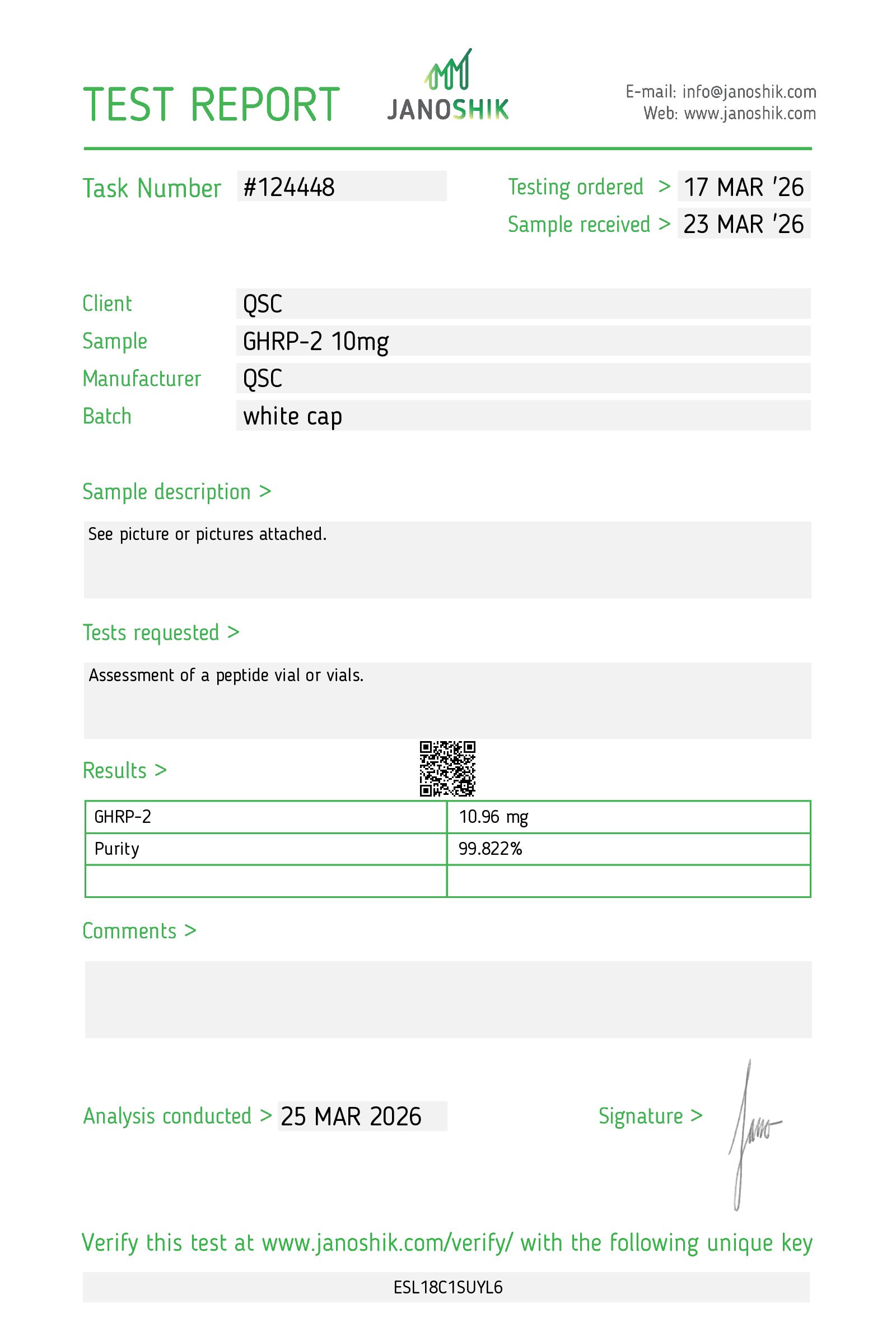 QSC GHRP2 10mg Test Report #124448 copy